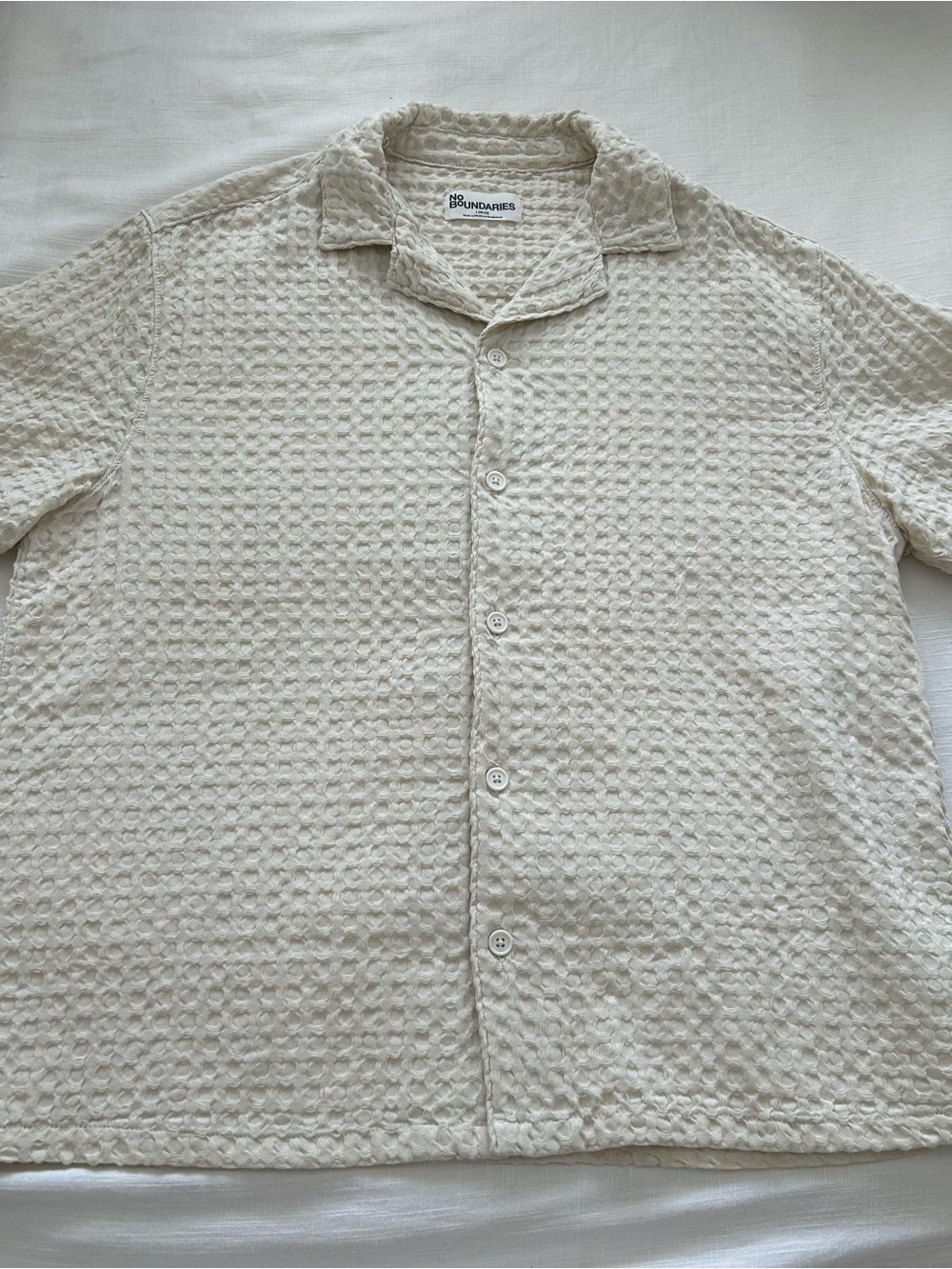No Boundaries Cream Waffle-Textured Button-Down Shirt
